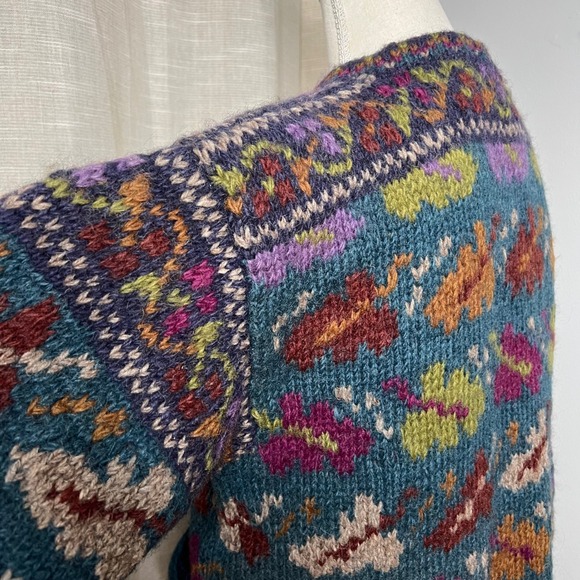 Newari 100%‎ Wool Handknit Cardigan Sweater Jacket Lined Floral Nepal Size Small - Picture 11 of 16